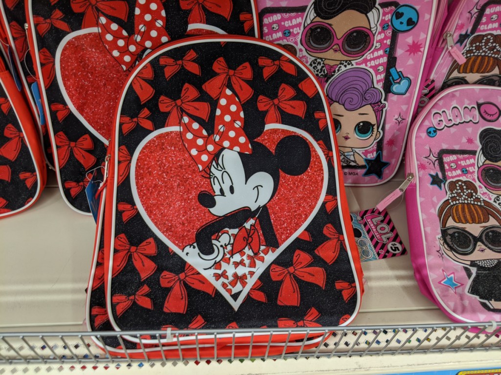 minnie mouse backpack on store shelf