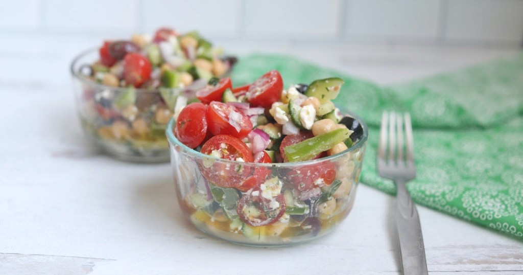 easy greek salad in bowls