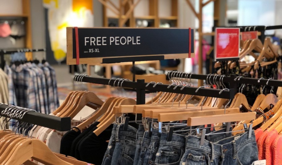 free people clothing rack in store
