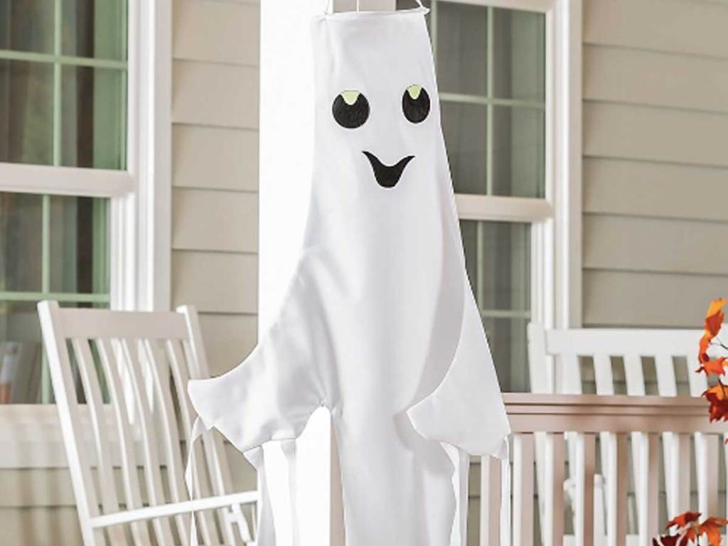 ghost windsocket on a front porch