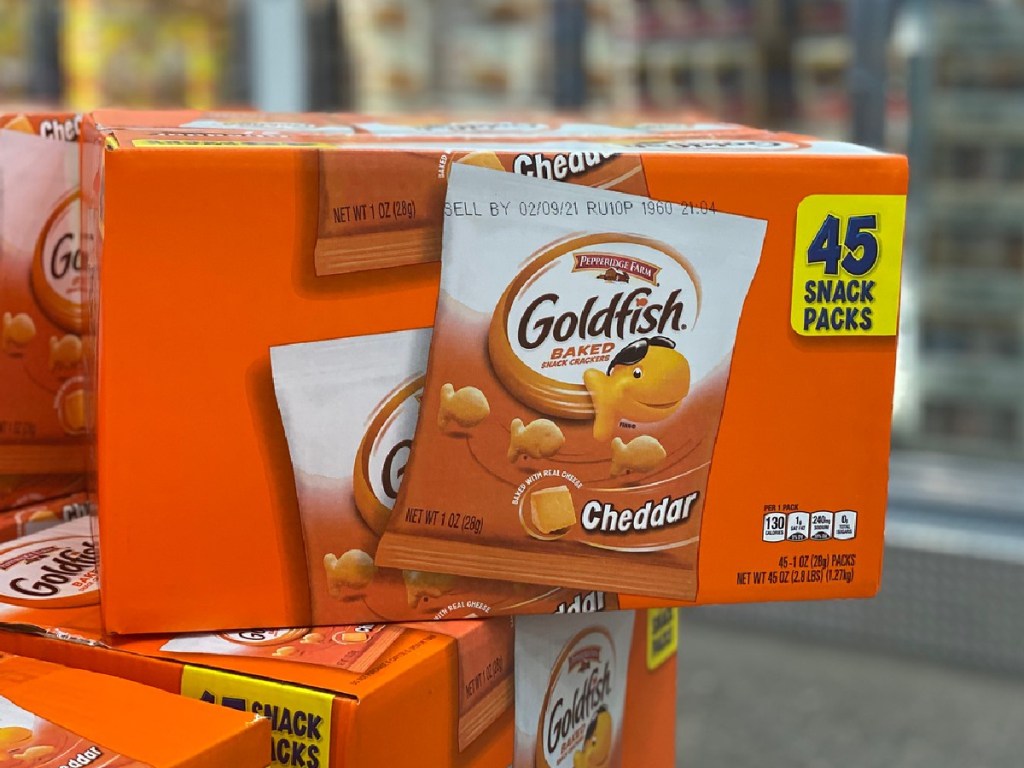 large box of goldfish in store on display