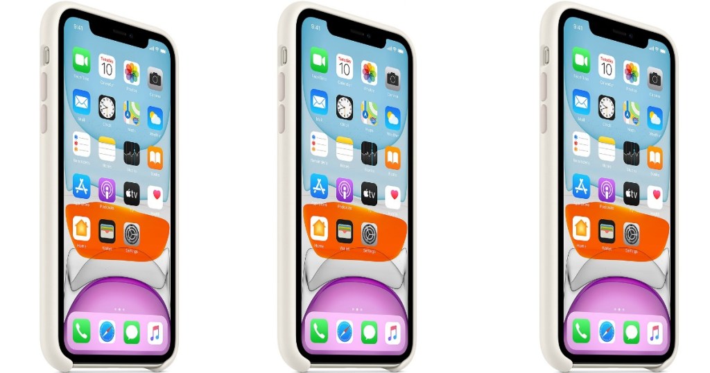 three iphones with cases