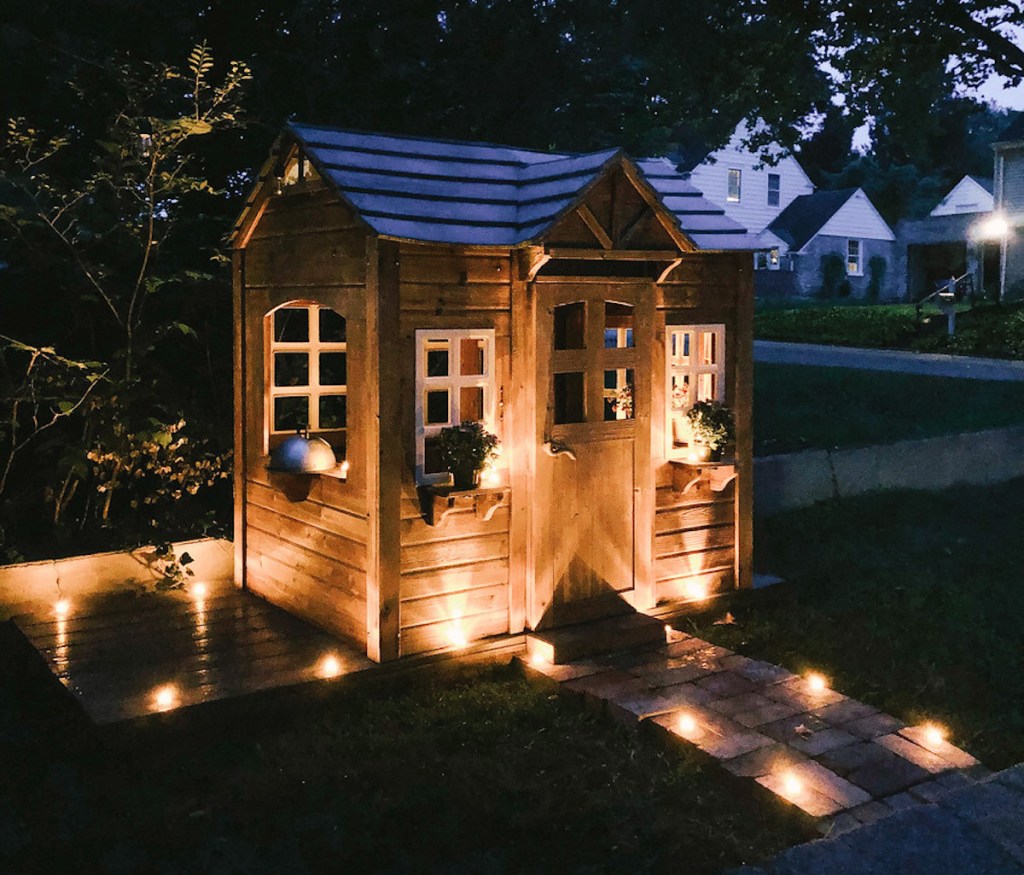 kids playhouse with lights on