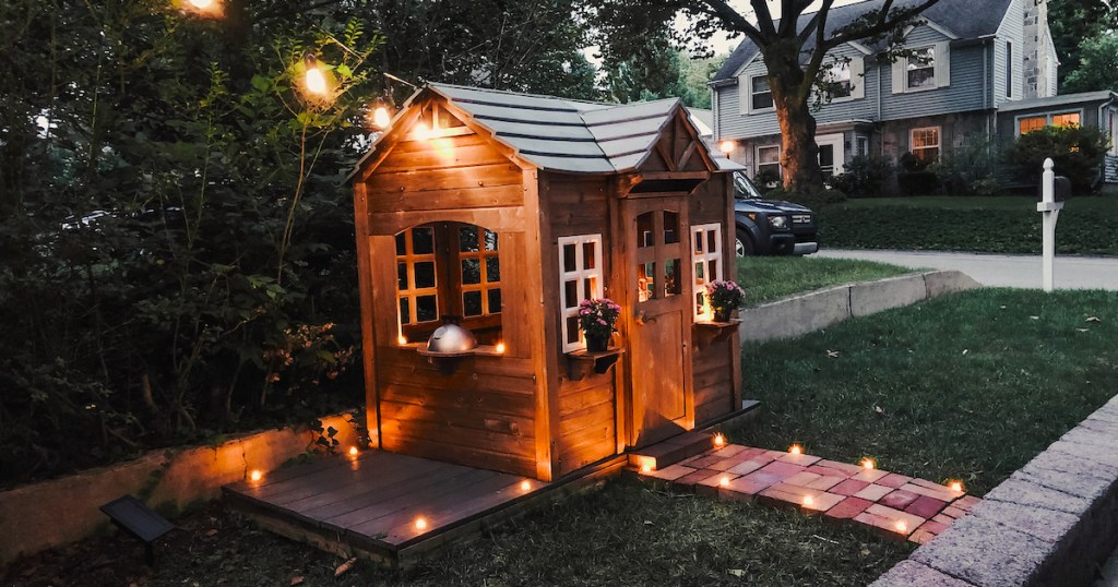 kids playhouse with decorative lights at dark