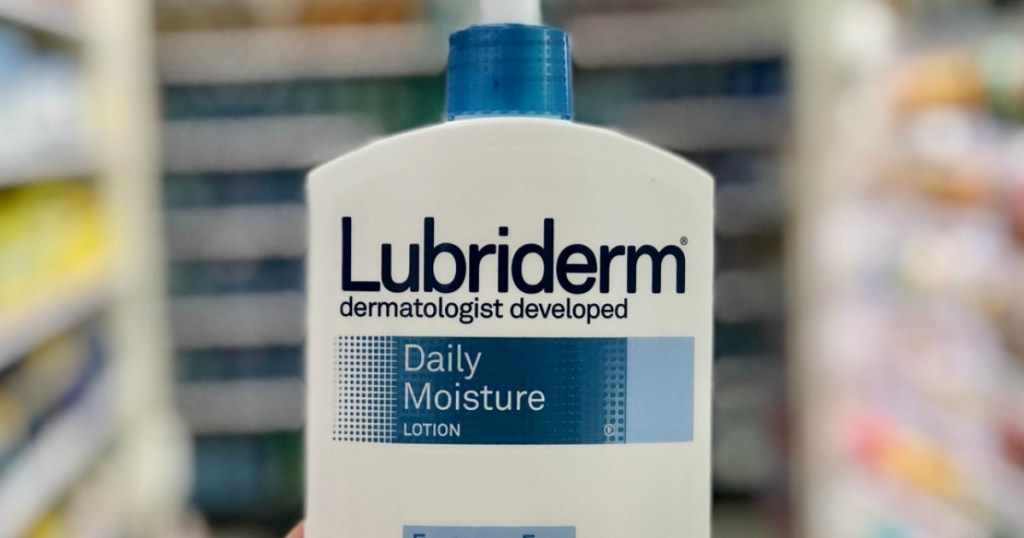 close up of bottle of lubriderm lotion