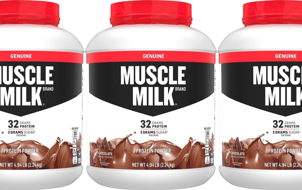 muscle mik protein powder in person's hand