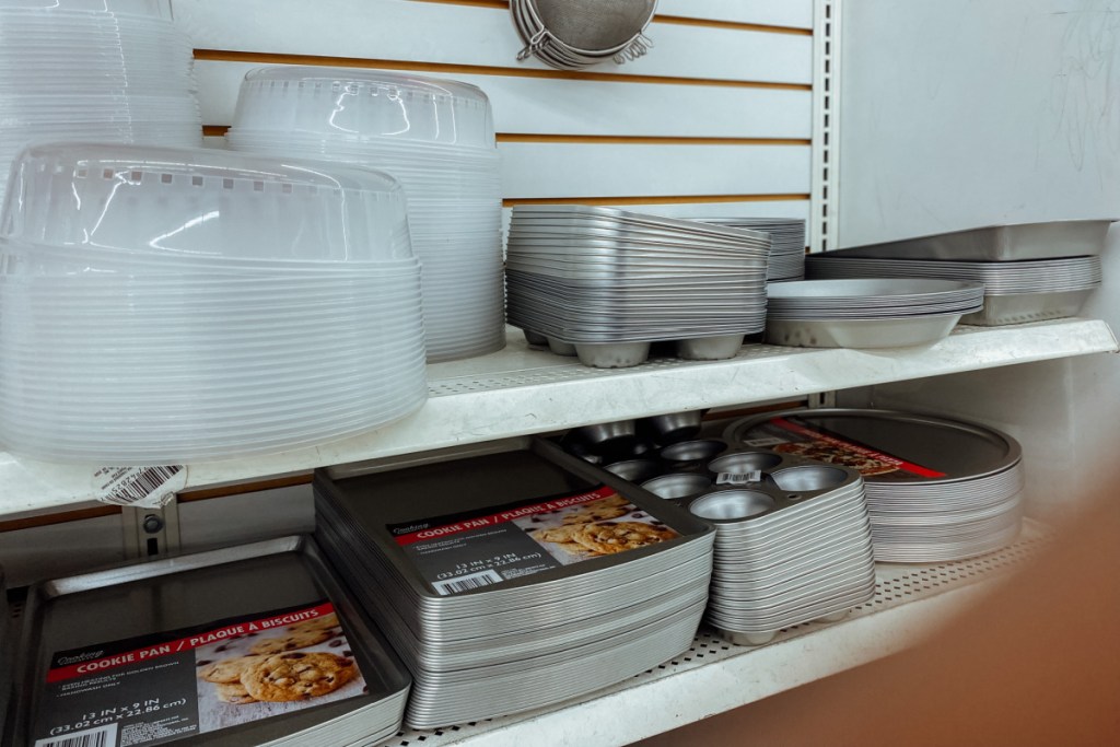 pans and baking sheets on display