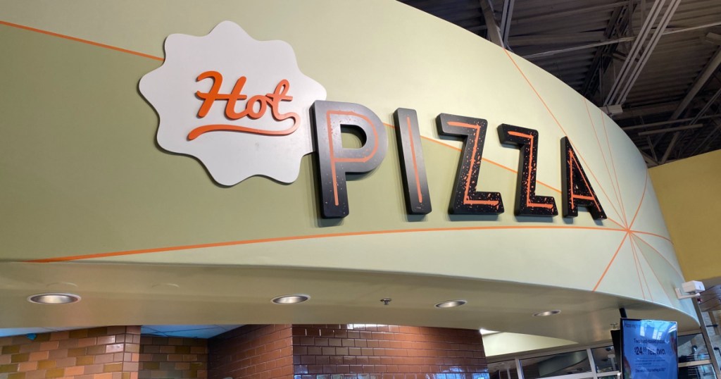 sign that says "hot pizza"