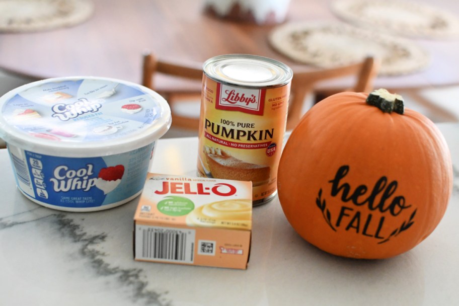 pumpkin pie dip ingredients on the counter