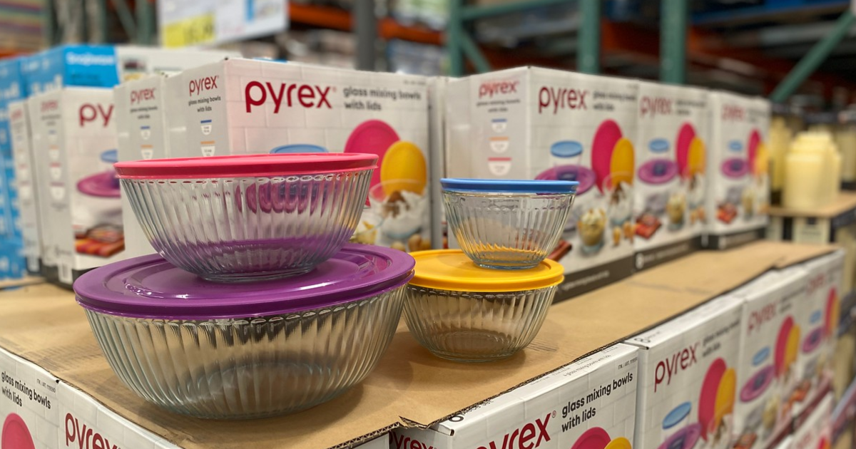 bowls sitting on store shelf with colored lids
