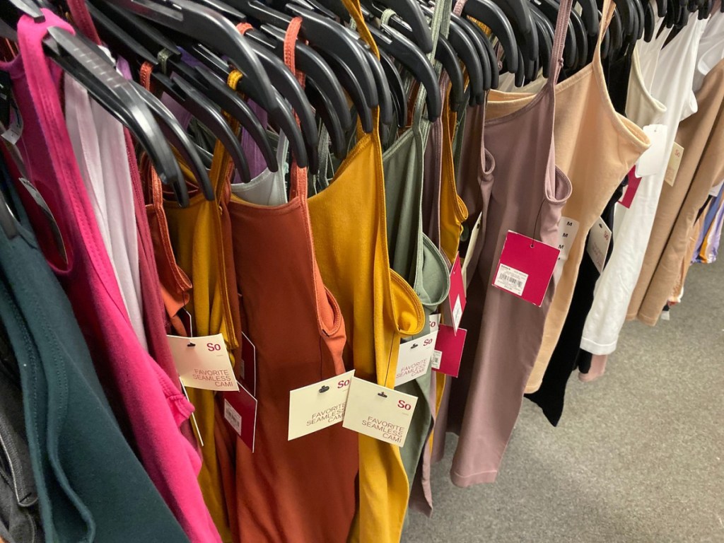 store rack with camisoles hanging up