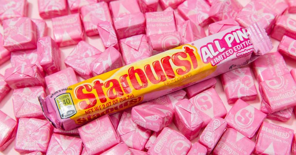 pile of all pink starburst candies