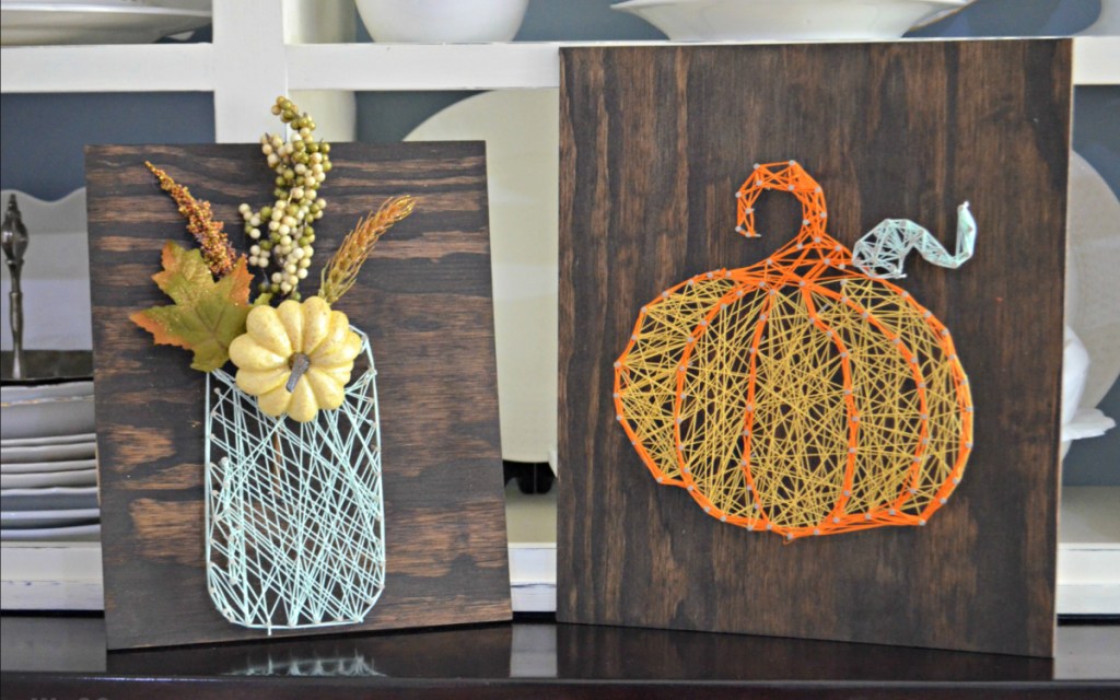 fall crafts string art displayed