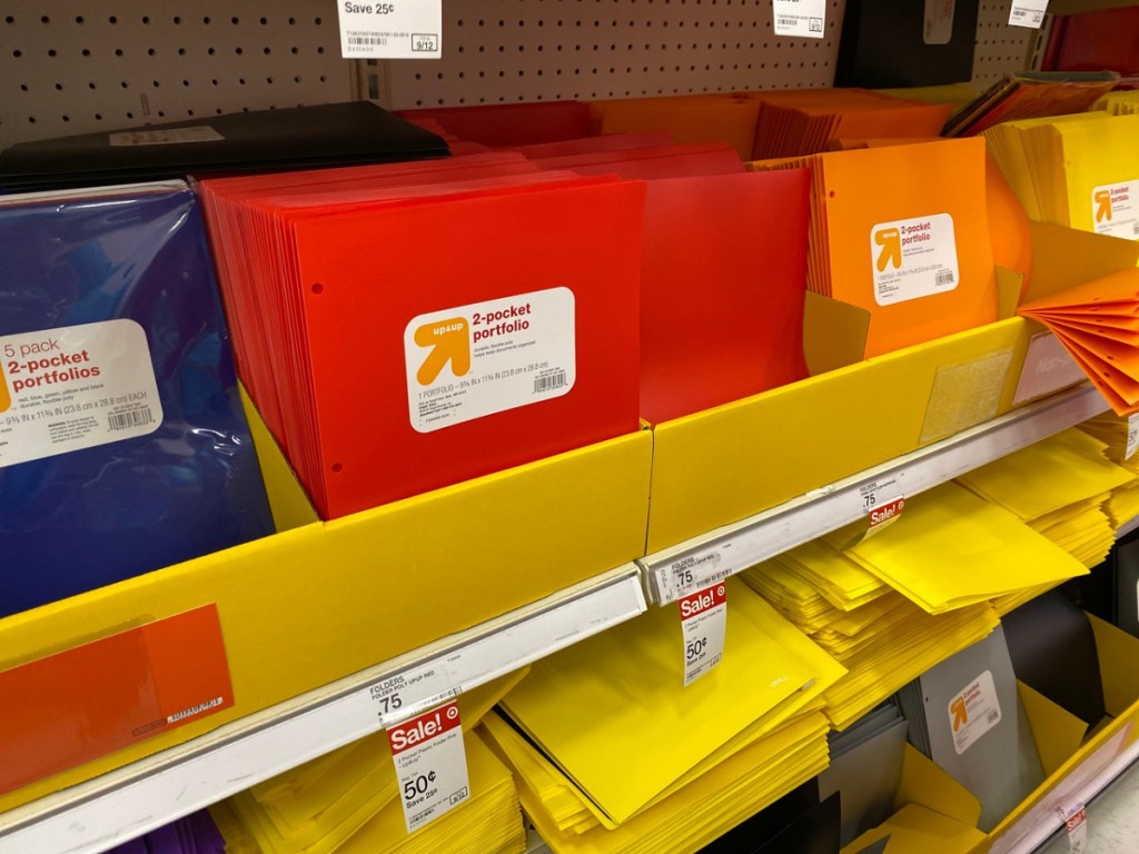 store display with school folders on it