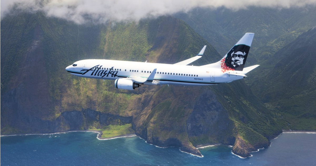 Alaska Airlines over Hawaiian island