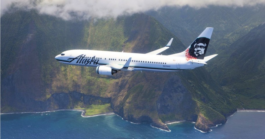 Alaska Airlines over Hawaiian island