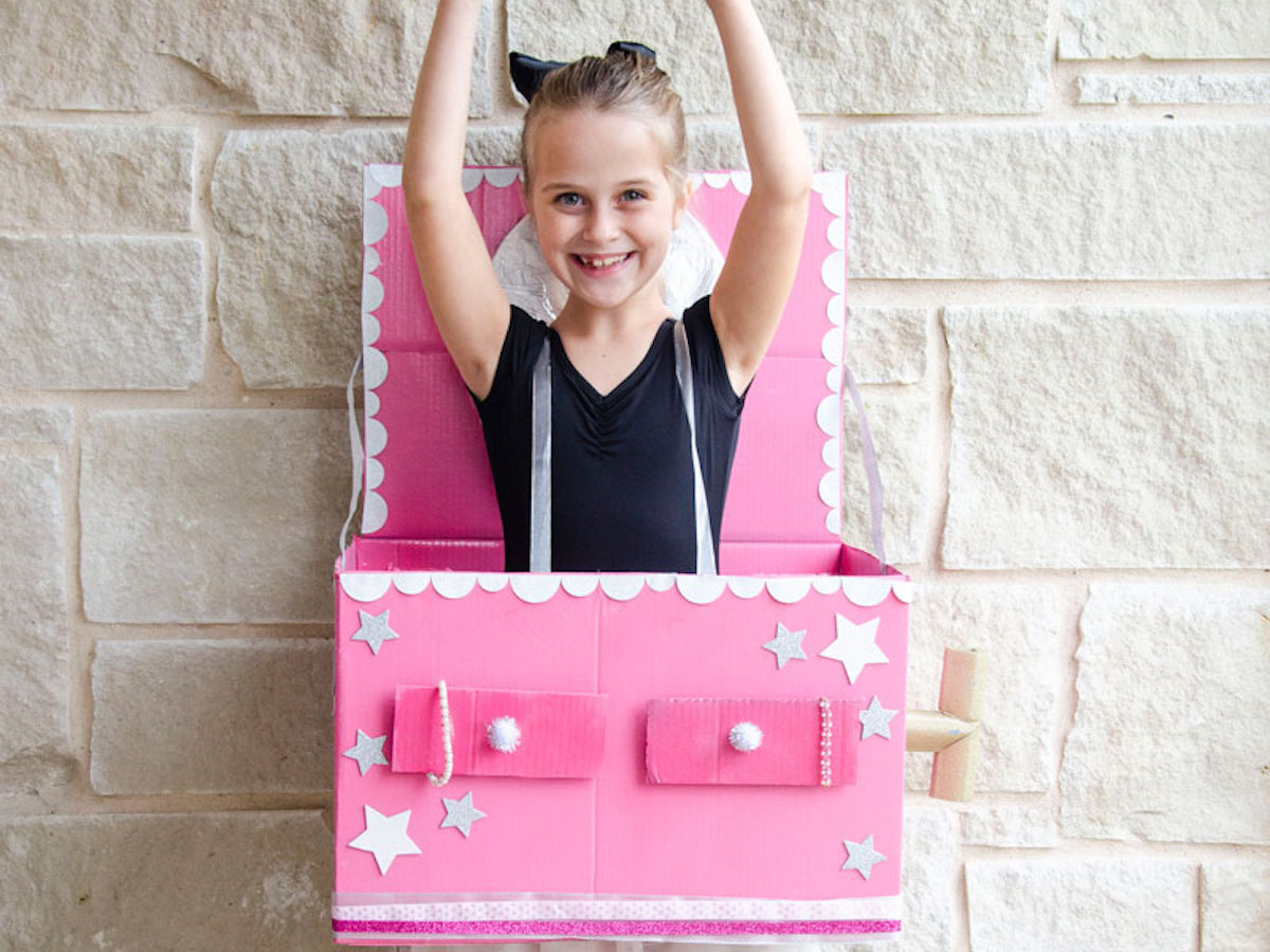 this diy ballerina Jewelry box costume is one of our favorite easy halloween costume ideas