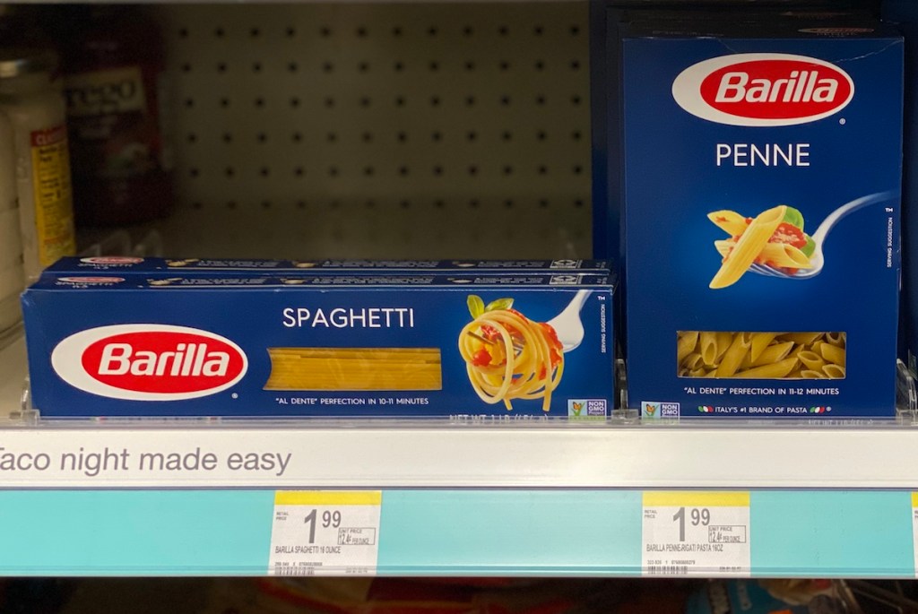 Barilla pasta on shelf at Walgreens
