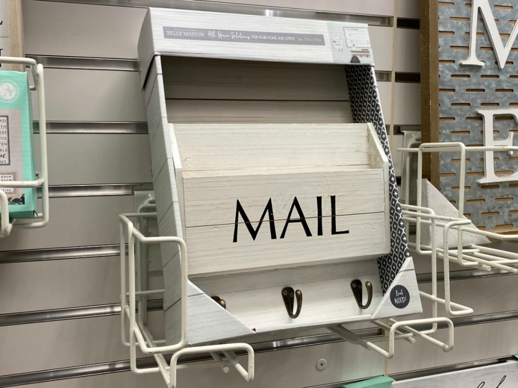 White farmhouse style mailbox indoor decor on display in-store