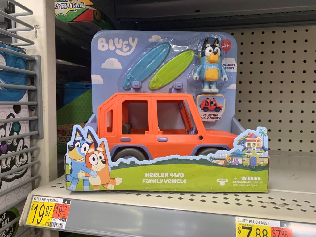 Bluey Heeler 4WD Family Vehicle on shelf at Walmart