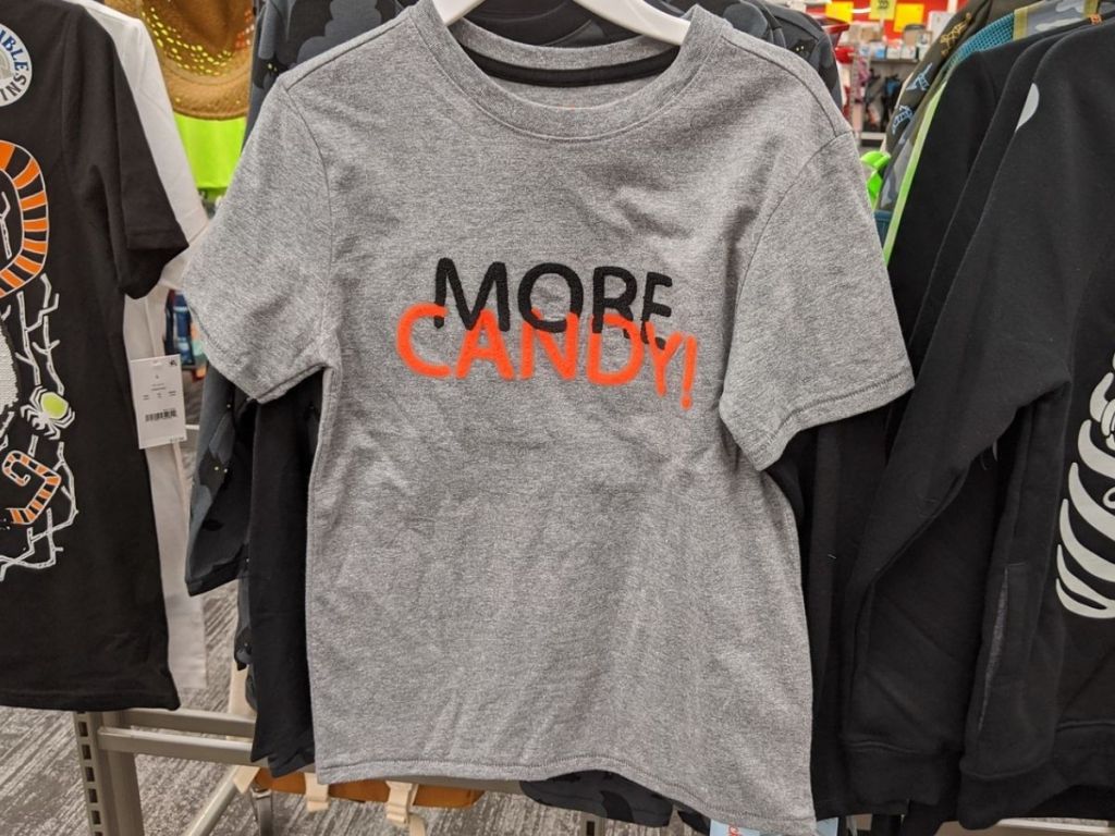 kids short sleeve t-shirt thats says "more candy"