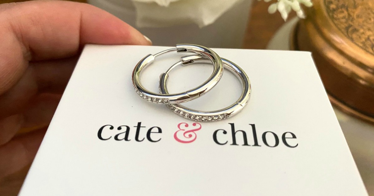 Cate & Chloe 18K Gold-Plated Hoop Earrings w/ Swarovski Crystals Only $16.80 Shipped