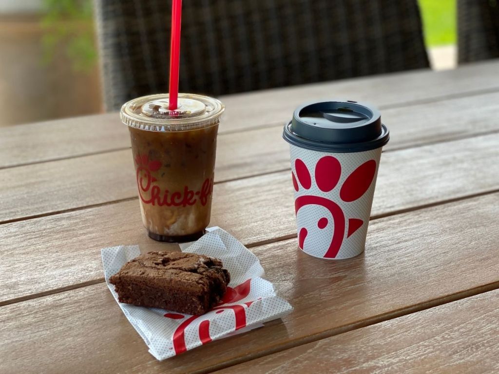 Chick-fil-A cold brew, coffee and brownie
