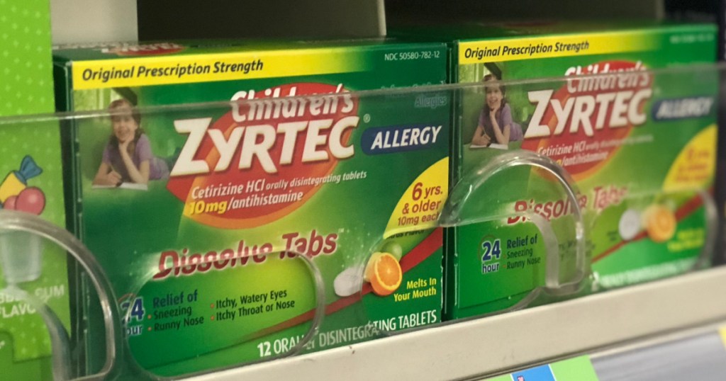 two boxes of children's Zyrtec on shelf