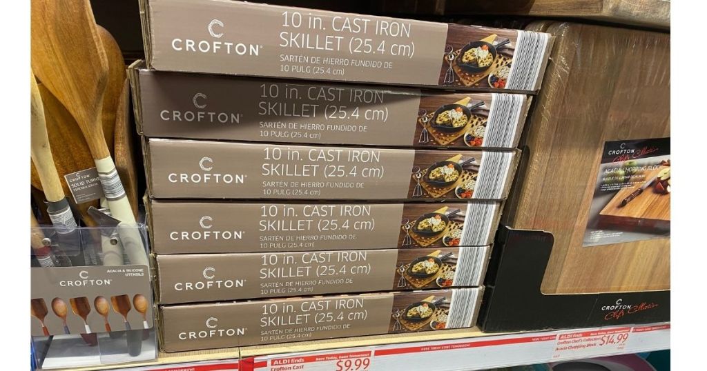 crofton 10 in cast iron skillet on store shelf