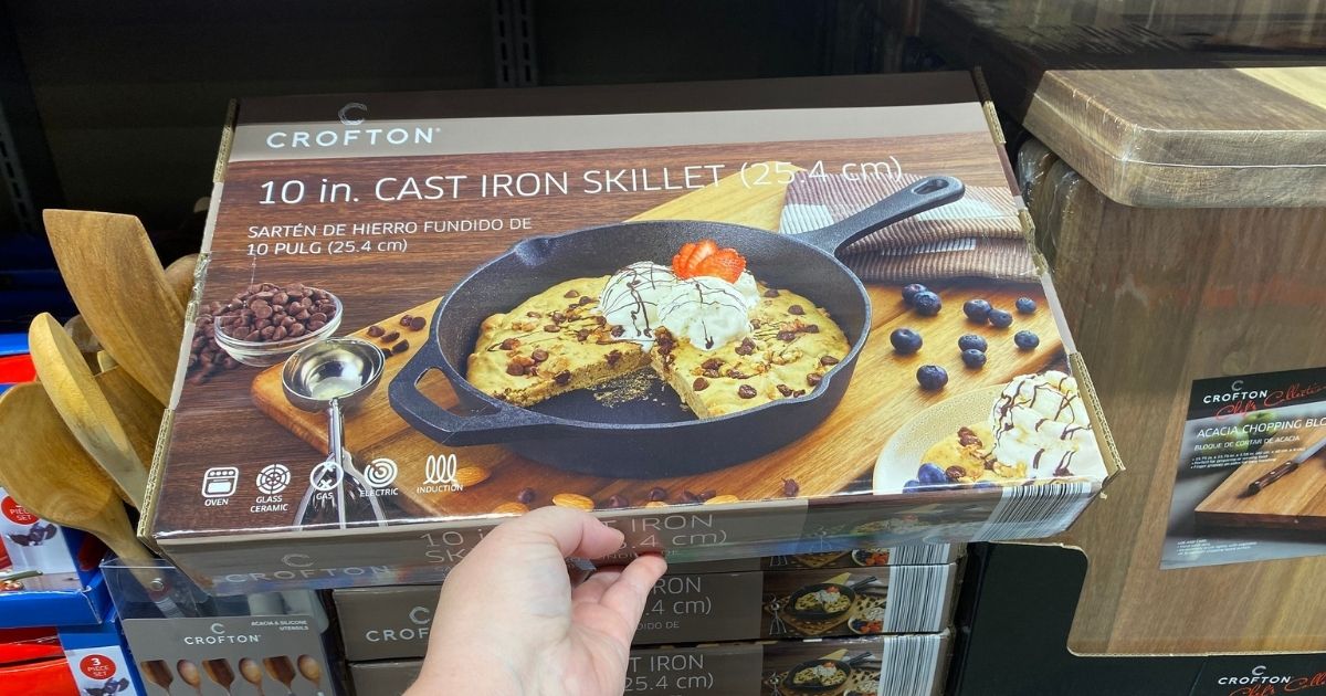 Cast Iron skillet in box in hand in-store