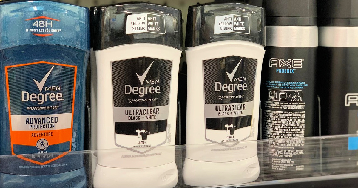 Degree Men MotionSense UltraClear Black+White Deodorants on shelf of store