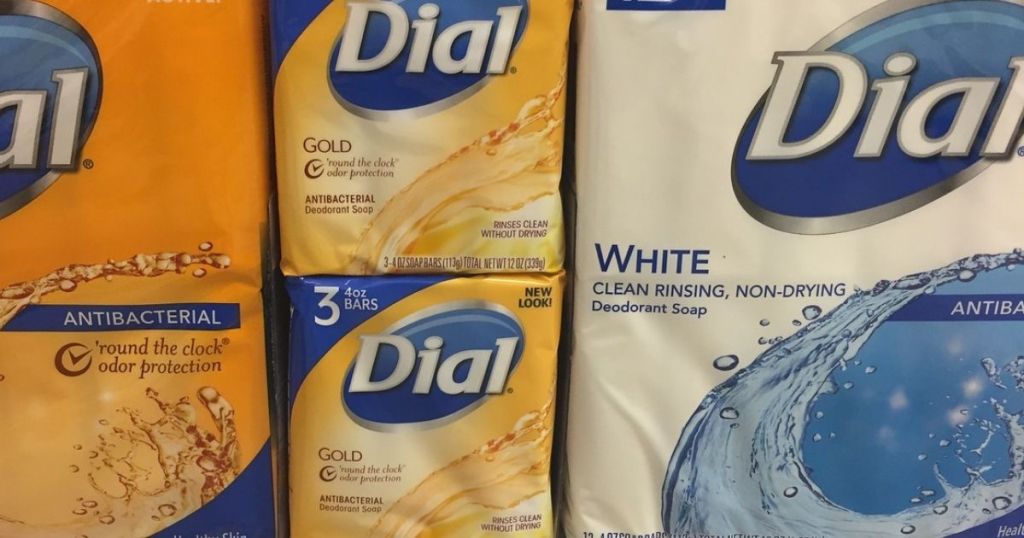 Packs of Dial Bar Soap at Store on Shelf