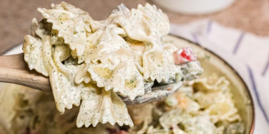 Easy Dill Pickle Pasta Salad Recipe (Perfect Side Dish For A Summer Picnic or Party!)
