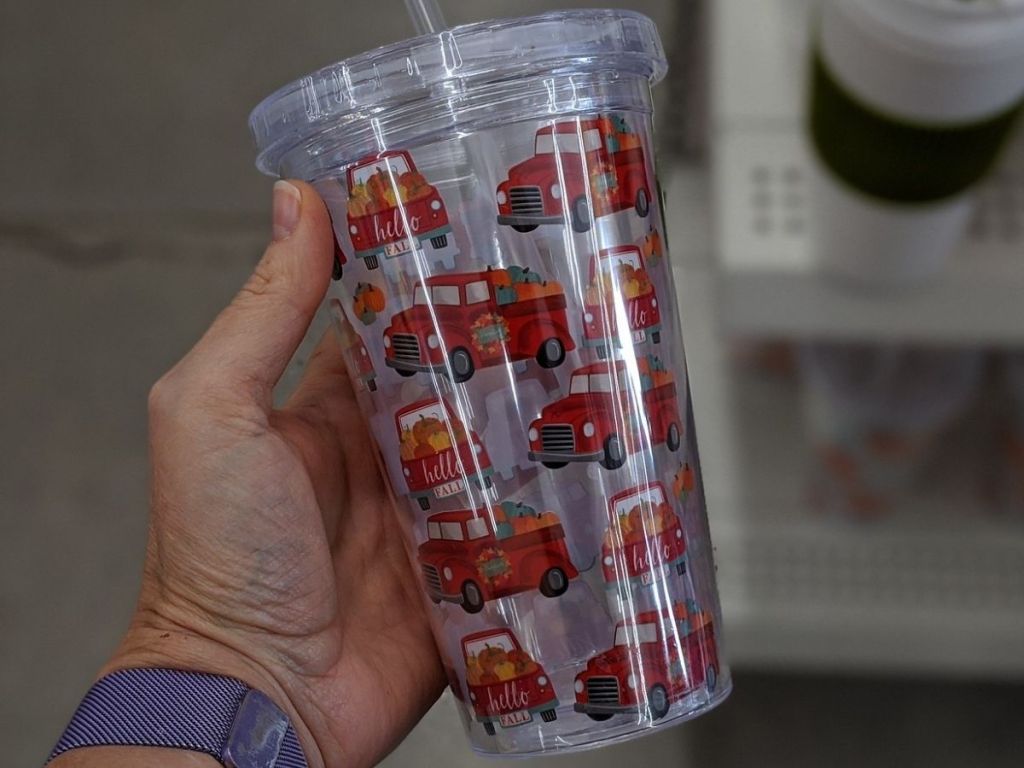 Dollar Tree Vintage Truck Plastic Tumbler with lid and straw