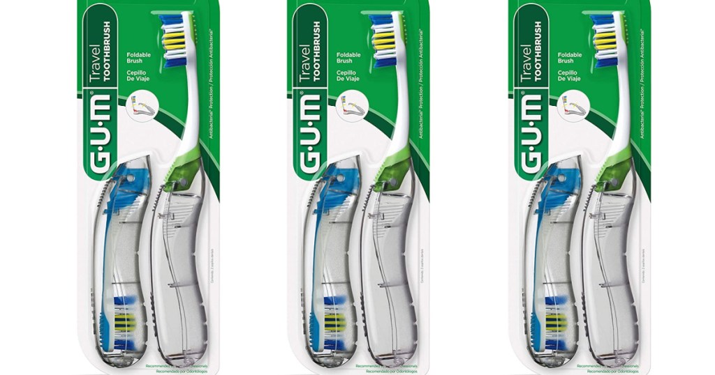 three packs of folding travel toothbrushes