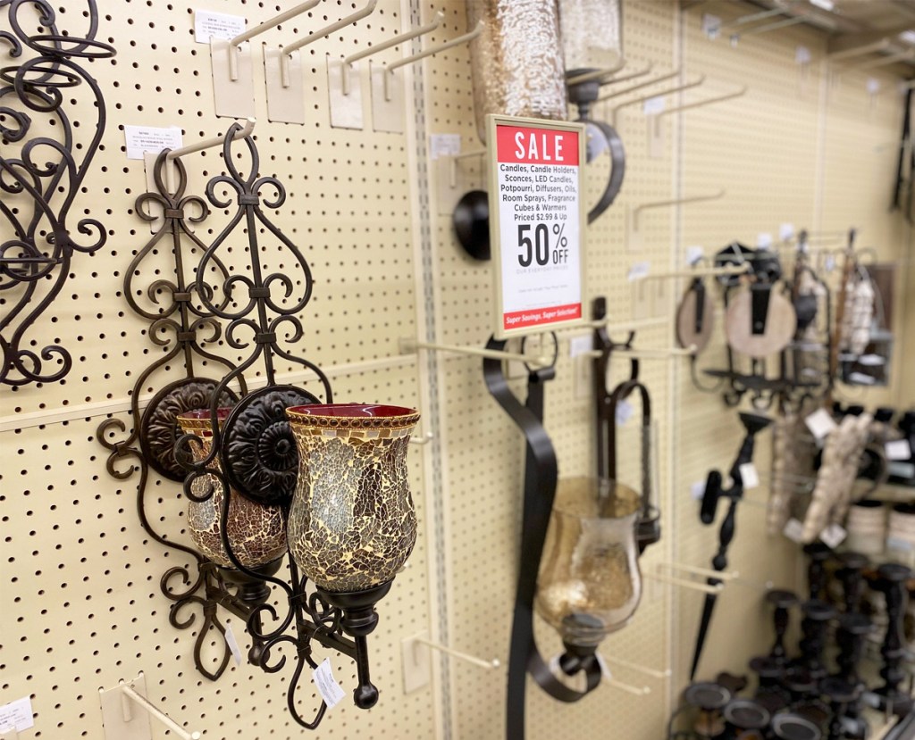 candle wall sconces on display at Hobby Lobby
