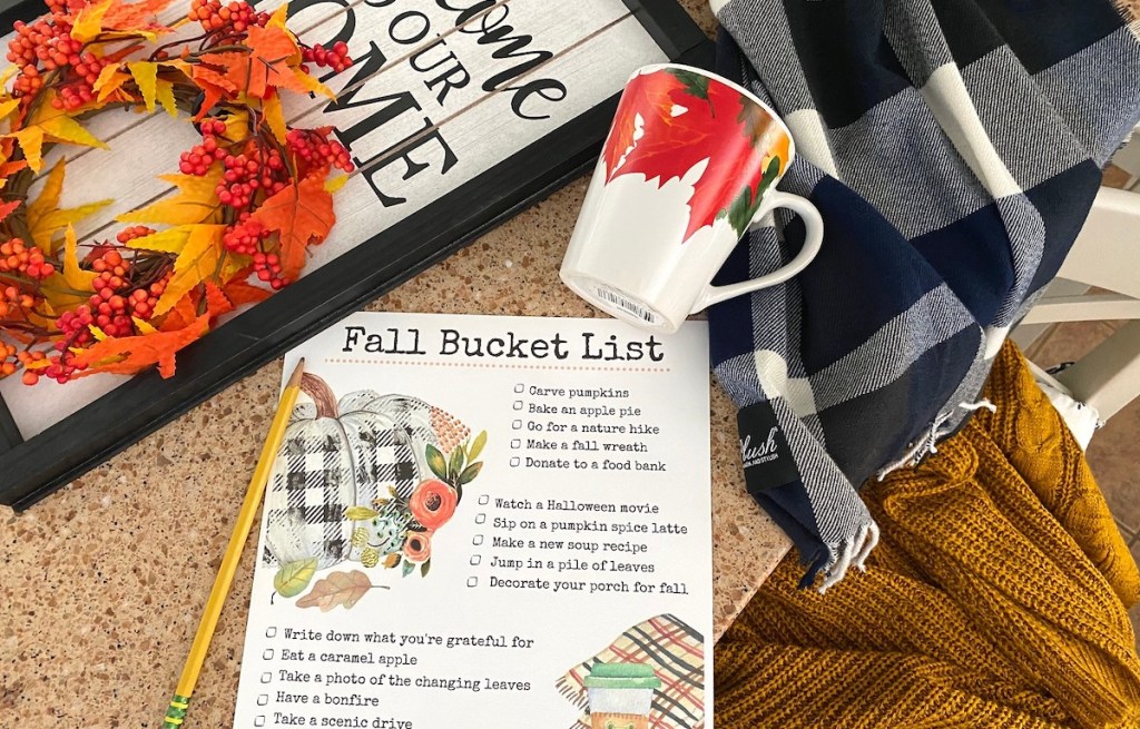 fall bucket list on table with pencil