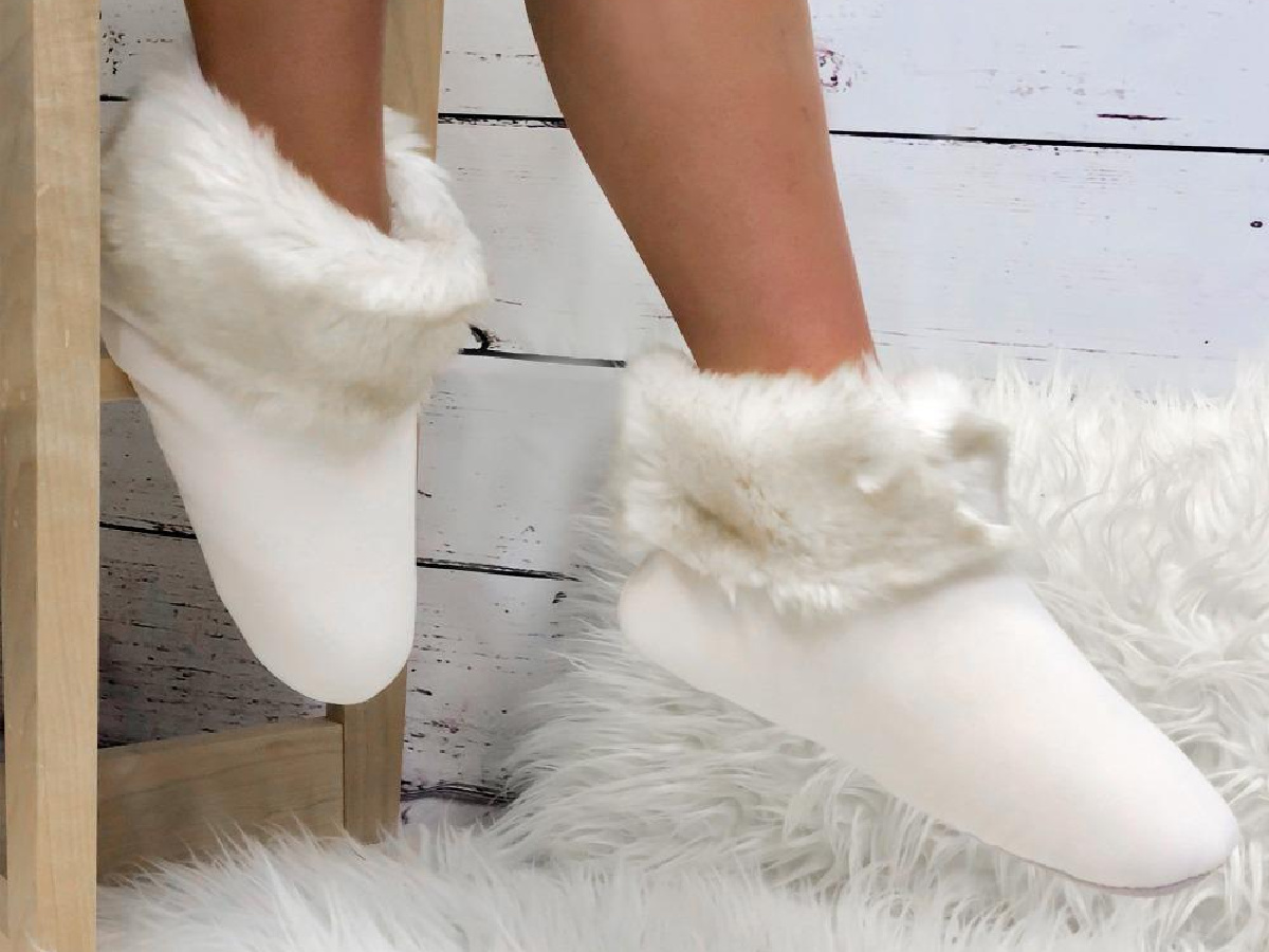 white fluffy boot slippers