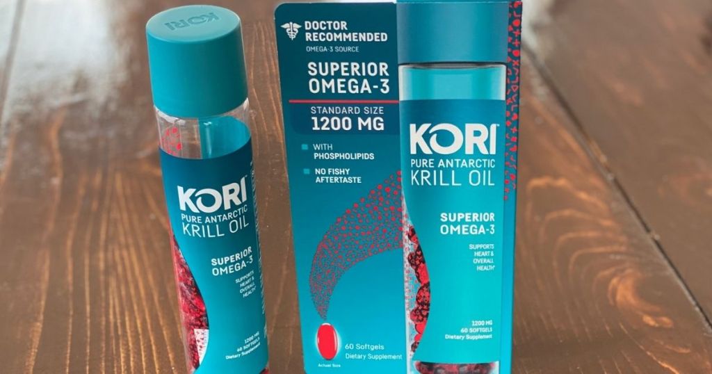 bottle of Krill Oil next to the box