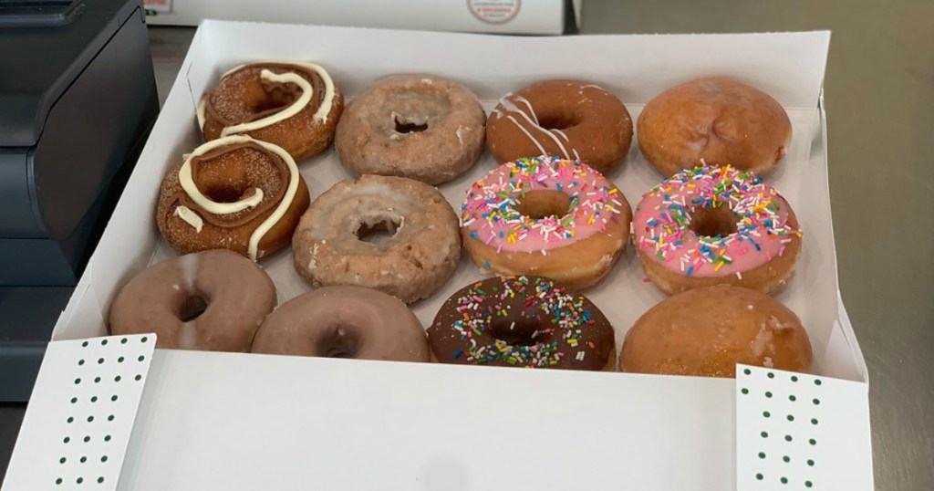 box of Krispy Kreme doughnuts