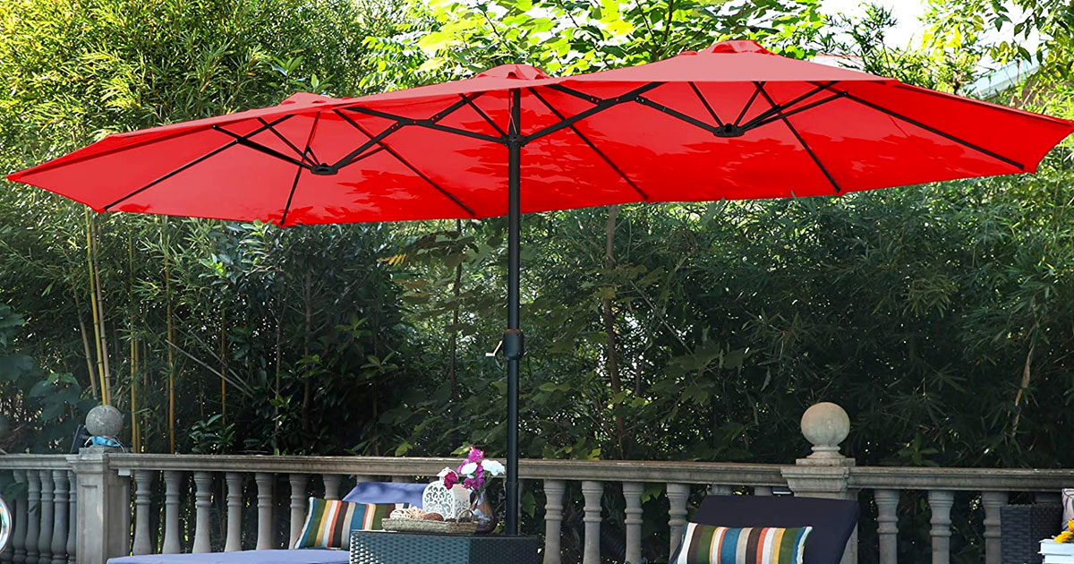 hip2save patio umbrella PURPLE LEAF 12 Feet Double Top Deluxe Square Offset Hanging Umbrella Cantilever Umbrella Outdoor Market Garden, Terra : Patio, Lawn & Garden repellent fabric PURPLE LEAF Patio Umbrella 10'