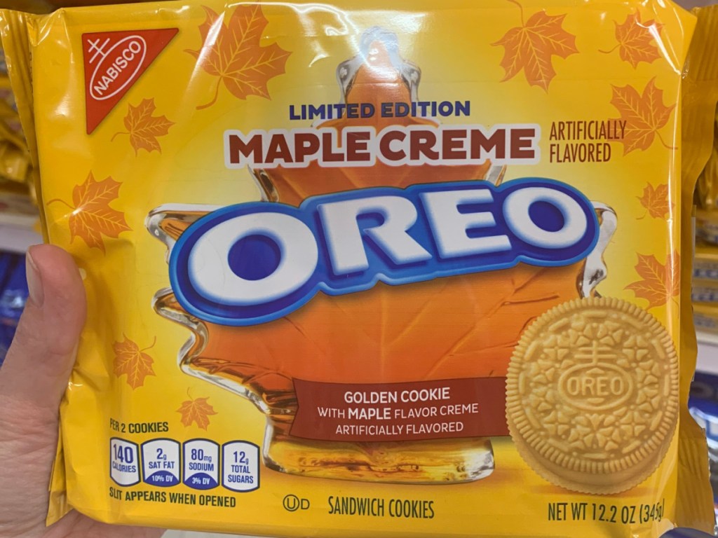 hand holding pack of maple creme cookies