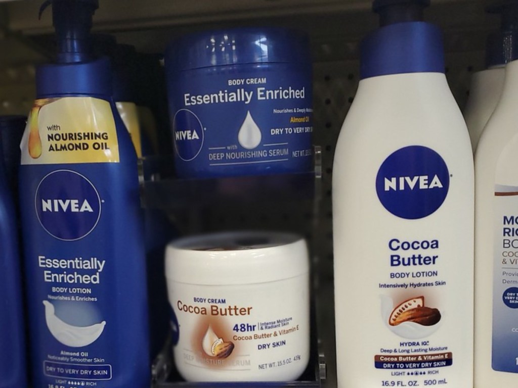body lotions and creams on store shelf