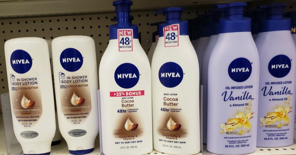 Nivea Cocoa Butter Lotion on shelf 