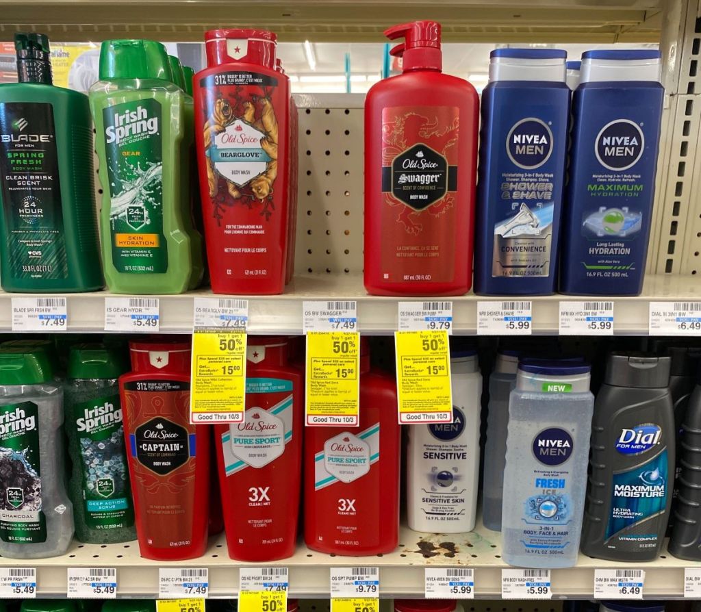 Old Spice products on shelf at CVS