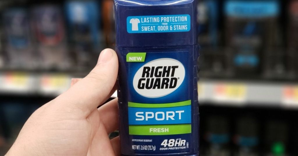 hand holding a Right Guard deodorant