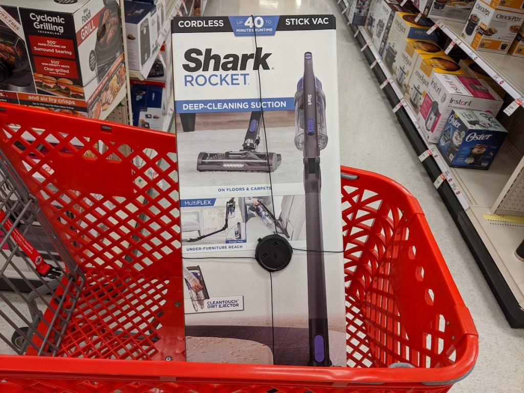 box of Shark Rocket Cordless Stick Vacuum in target cart