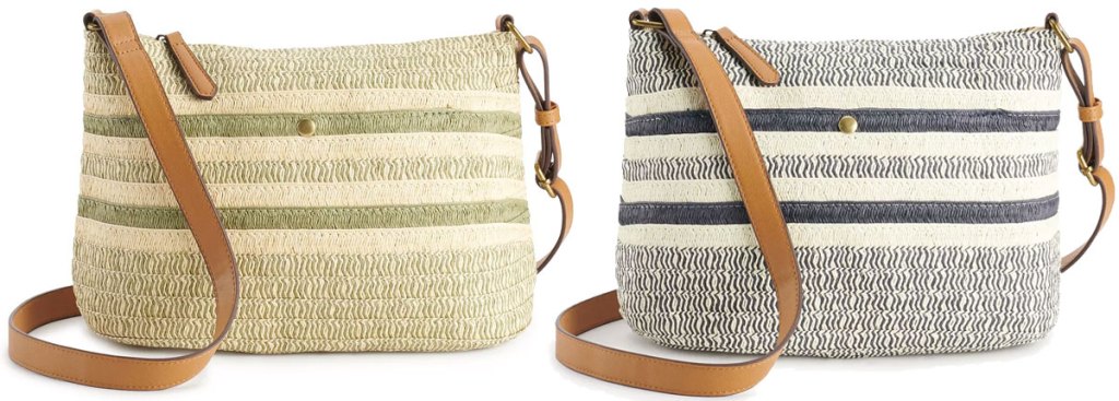 two straw crossbody bags in green and navy blue colors