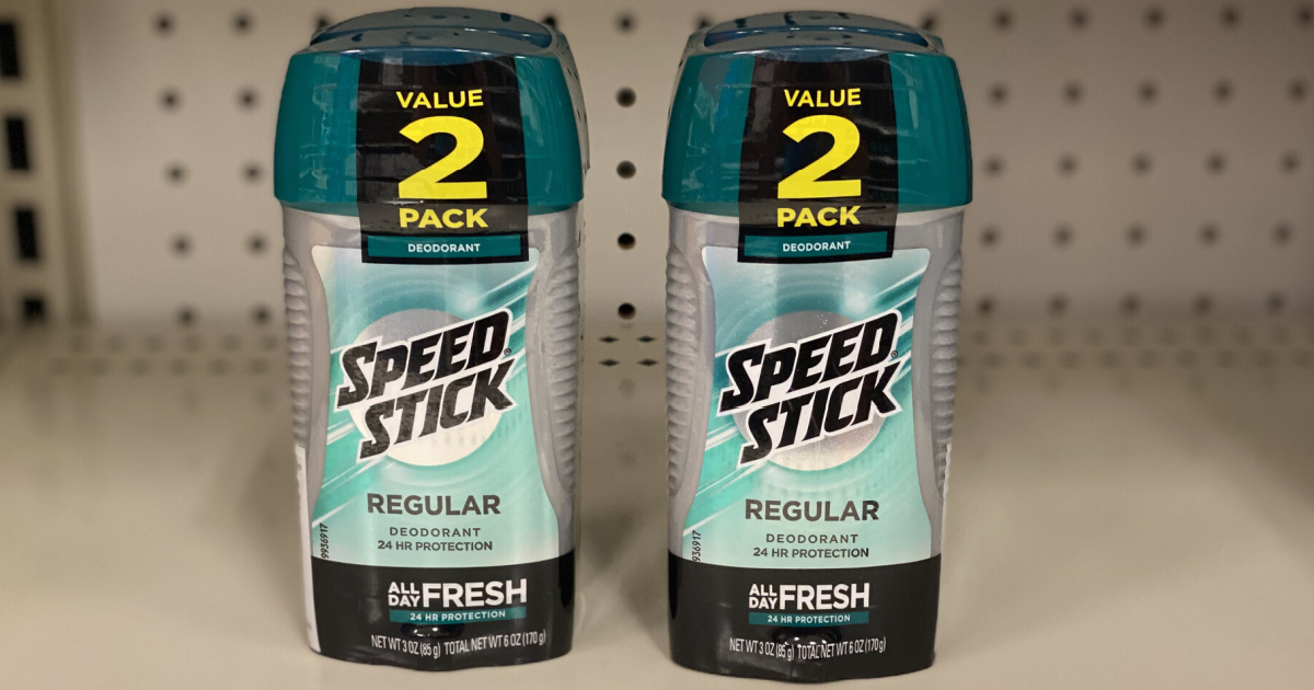 two speed stick deodorant 2-packs on store shelf