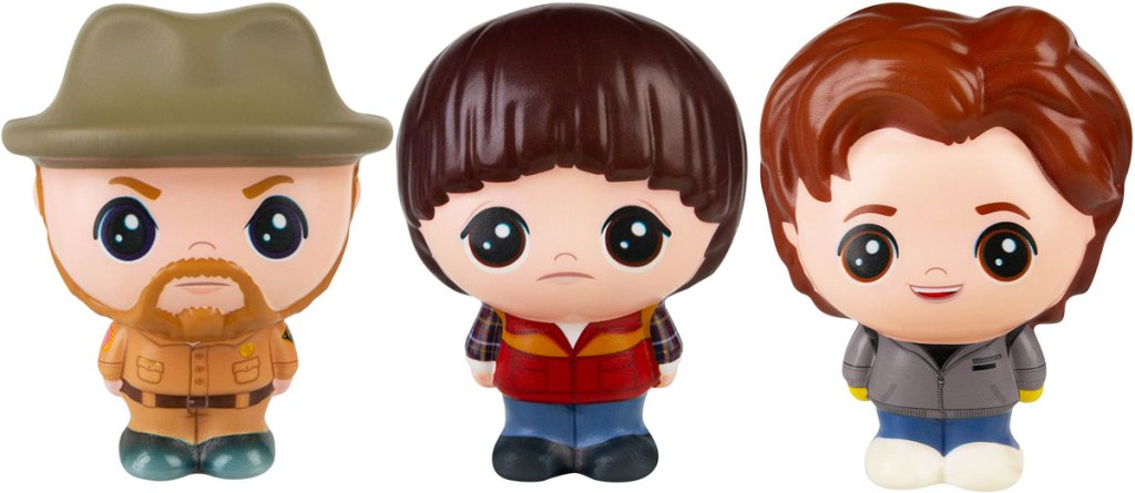 squishable toys of hopper, will, and steve from stranger things